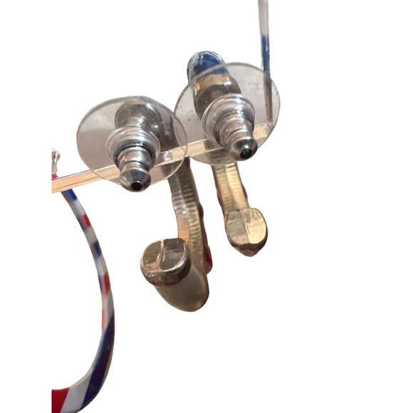 Vintage Red White Blue Enamel Hoops Pierced Earrings Patriotic Summer Democracy - Picture 10 of 11